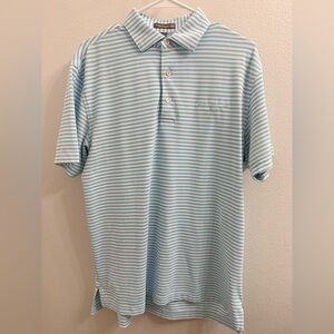 Peter Millar Light Blue and White Striped Polo